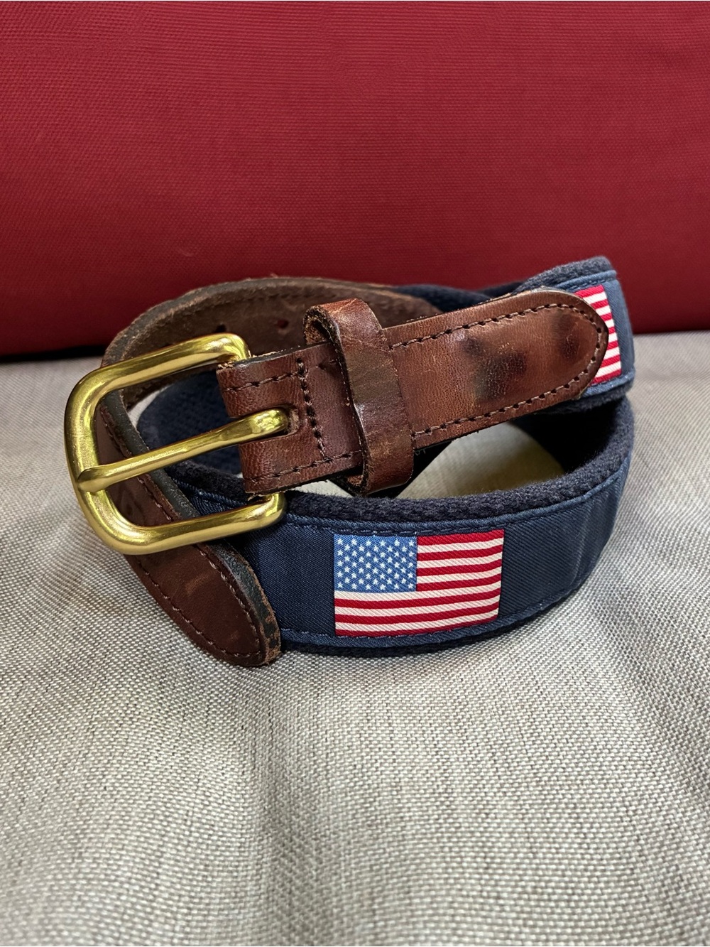 Vineyard Vines by Shep & Ian Leather Canvas American Flag Belt USA Boys size 26